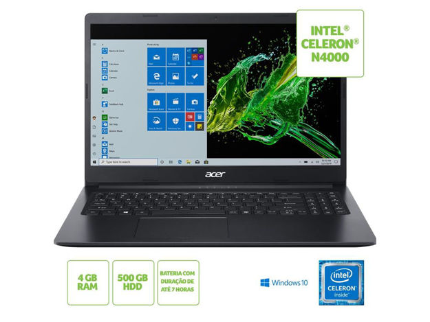 imagem de Notebook Acer A315-34-C5ey Celeron N4000 4gb 500gb 15,6" Win10 Home - Nx.Hrnal.001