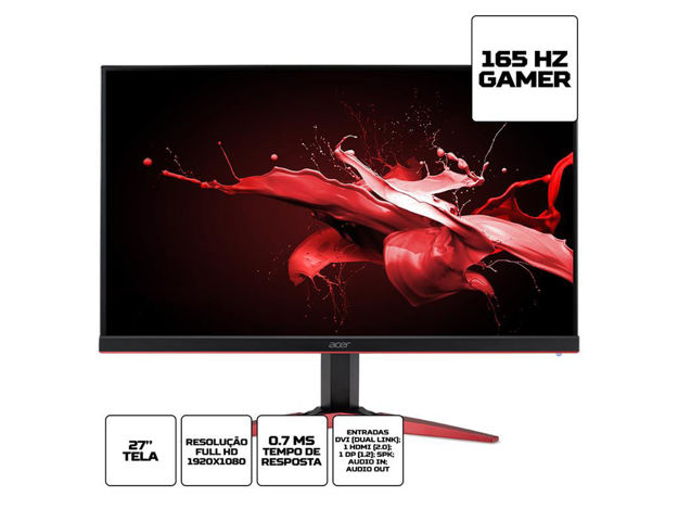 imagem de Monitor Acer 27" Led Gamer 1ms 165hz Fhd Multimidia Hdmi Dvi Display Port Freesync-Kg271_P