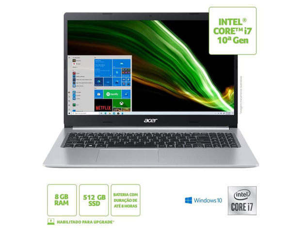 imagem de Notebook Acer A515-54-712u I7-1051ou 8gb 512gb Ssd 15.6" Win10 Home - Nx.Hqmal.00e