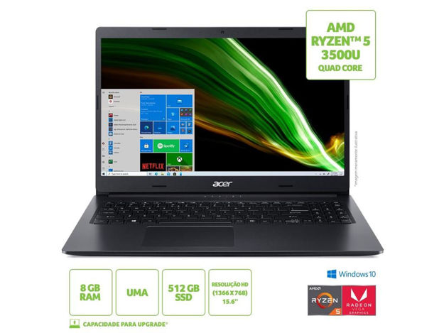 imagem de Notebook Acer A315-23-R6hc Amd Ryzen 5-3500u 8gb 512gb Ssd 15.6" Win10 Home - Nx.A39al.004