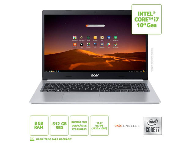 imagem de Notebook Acer A515-54-76na I7-10510u 8gb 512gb Ssd Linux 15,6" Ips Prata - Nx.Hqmal.014