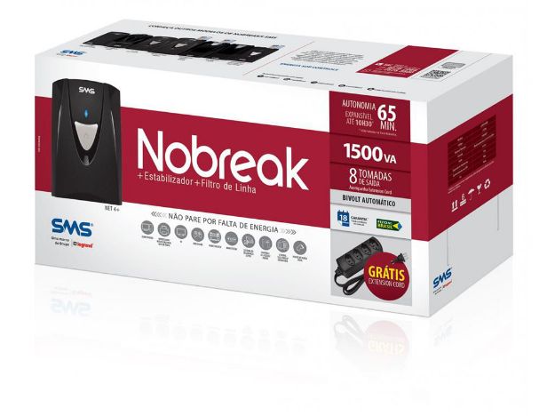 imagem de Nobreak Sms Net4+ 1500va Mono/220v 5 Tomadas c/ Conexao P/ Bateria Externa - 27299