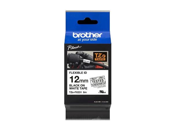 imagem de Fita Tze Flexivel - 12mm - Preto/Branco Brother - Tzefx231