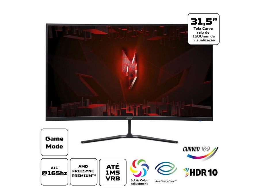 imagem de Monitor Acer 31,5" Led Gamer 165 Hz 1ms Hdmi Vesa Displayport Ed320qr S3biipx Curvo - Um.Je0aa.302