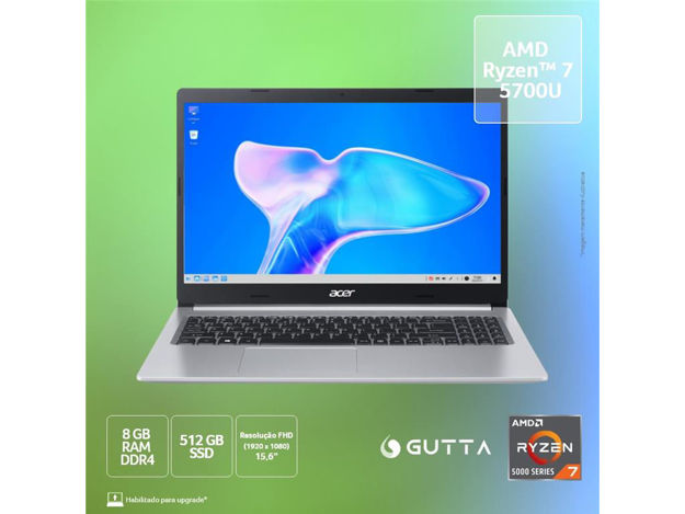 imagem de Notebook Acer A515-45-R74d Aspire 5 Amd Ryzen 7 5700u Linux 8gb 512gb Ssd 15,6" Fhd - Nx.Aydal.00m