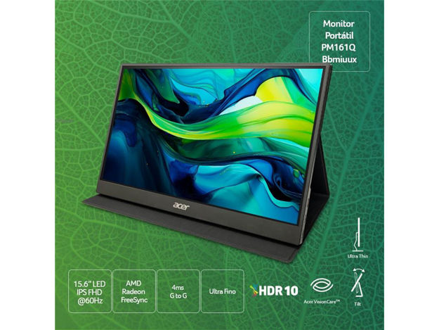 imagem de Monitor Portatil Acer 15,6" Pm161q Bbmiuux Led/Ips Full Hd 60hz 4ms Hdmi Usb Freesync Vesa - Um.Zp1aa.B03