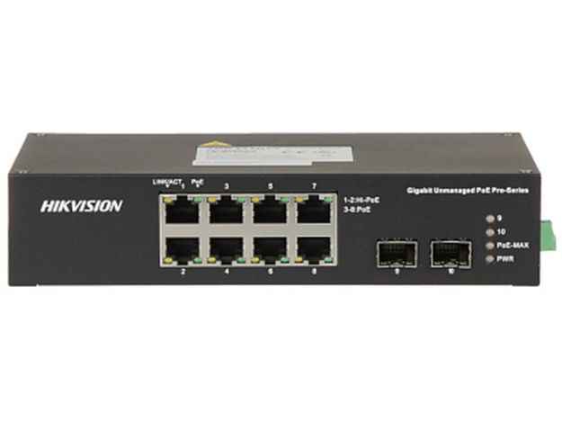 imagem de Switch Hikvision Gigabit Metalico Ds-3t0510hp-E/Hs 6 Portas Poe + 02 Portas Hi-Poe + 02 Sfp Fibra Optica