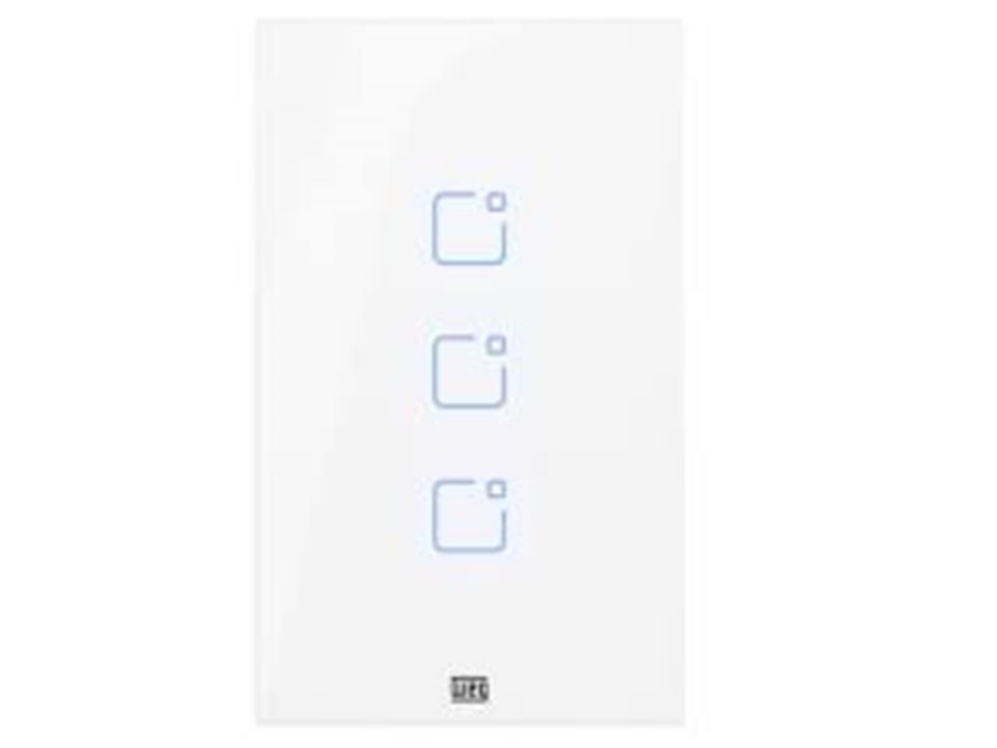 imagem de Interruptor Touch Inteligente 3 Botoes Wi-Fi 10a + Rf com Placa 4x2 Weg Home Branco.