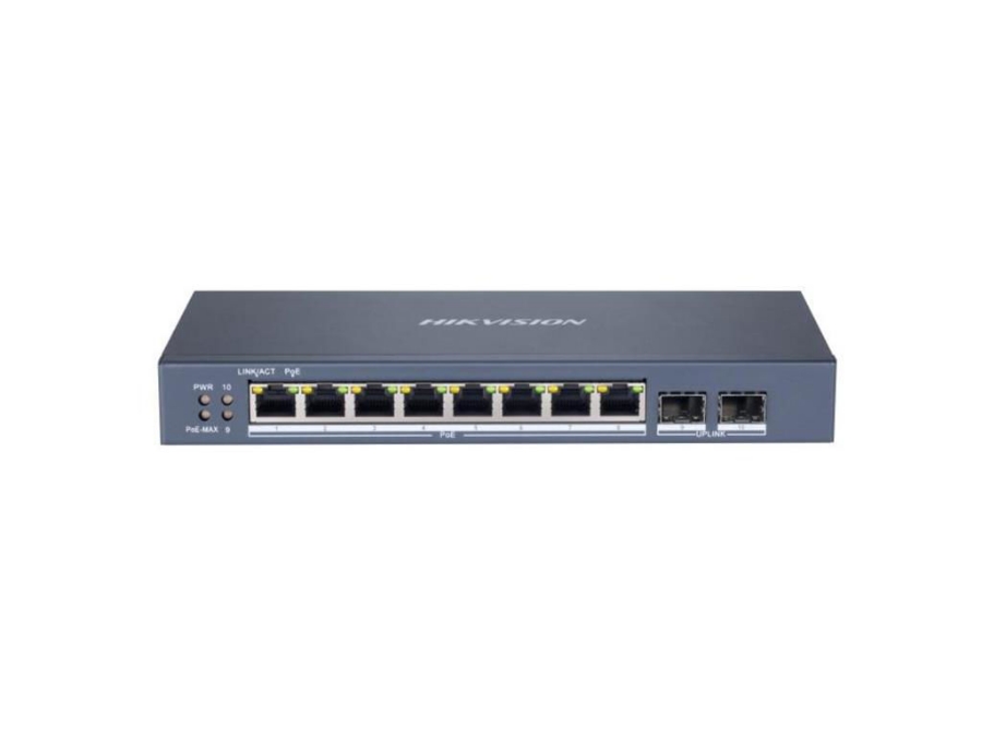 imagem de Switch Hikvision Gigabit Metalico Ds-3e1510p-Si 8 Portas Poe + 02 Giga Fibra Optica