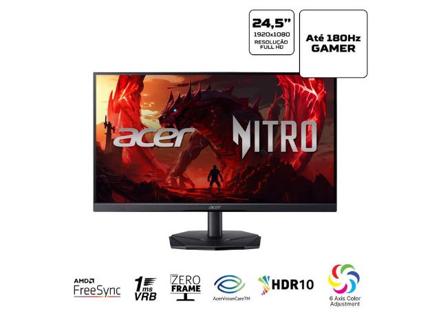 imagem de Monitor Acer 24,5" Gamer Nitro Kg251q P3biip Led/Va Full Hd 180hz 1ms Hdmi Displayport Vesa - Um.Kx1aa.303