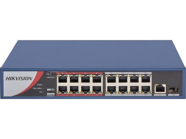 imagem de Switch Hikvision Ds-3e0318p-E/M(B) 16 Portas Poe 10/100 + 01 Uplink Giga + 01 Sfp Giga
