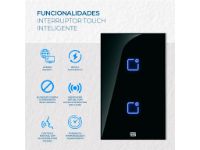 imagem de Interruptor Touch Inteligente 2 Botoes Wi-Fi 10a + Rf com Placa 4x2 Weg Home Pret.