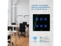 imagem de Interruptor Touch Inteligente 6 Botoes Wi-Fi 10a + Rf com Placa 4x4 Weg Home Preto.
