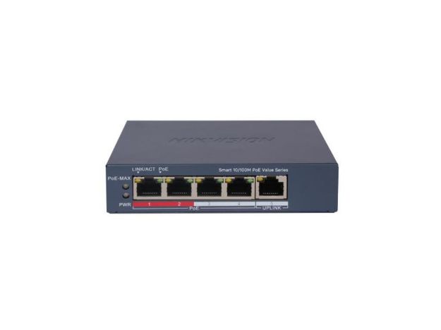 imagem de Switch Hikvision Gerenciavel (Via App Hik-Connect) Metalico Ds-3e1105p-Ei/M V2 04 Portas Poe 10/100mbps + 01 Rj45 10/10