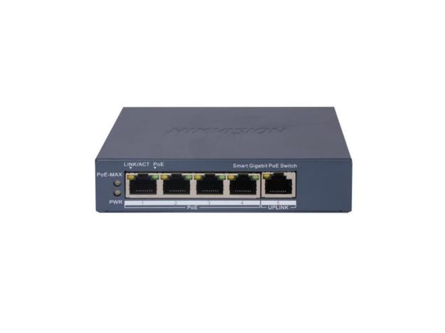 imagem de Switch Hikvision Gigabit Metalico Ds-3e1505p-Ei 4 Portas Poe + 01 Up Link 10/100/1000mbps