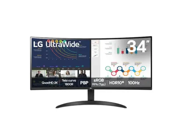 imagem de Monitor Lg Gamer 34" Curvo, Qhd 2k, 100hz, 5ms, Va - 34wr50qk-B