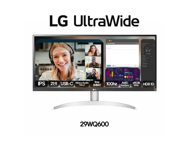 imagem de Monitor Lg 29” Led/Ips Full Hd 100hz 1ms Hdmi Displayport Usb-C Vesa - 29wq600b-W.Awzm