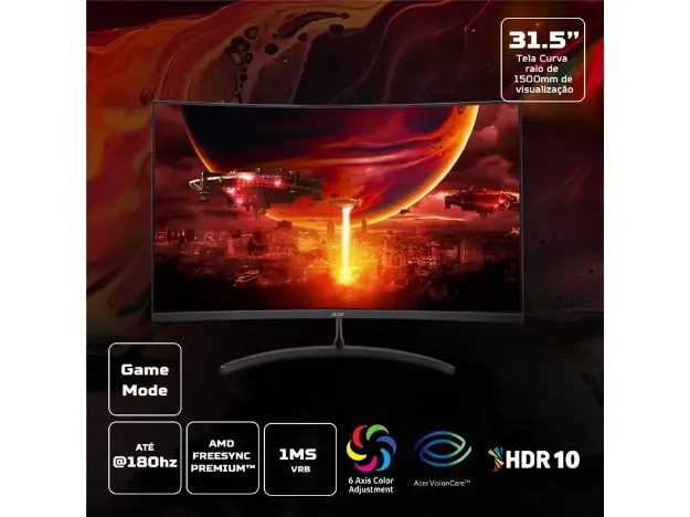 imagem de Monitor Acer Gamer 31,5" Nitro Curvo Edt320q S3biipx Led/Ips Fhd 180hz 1ms Vesa - Um.Je0aa.305