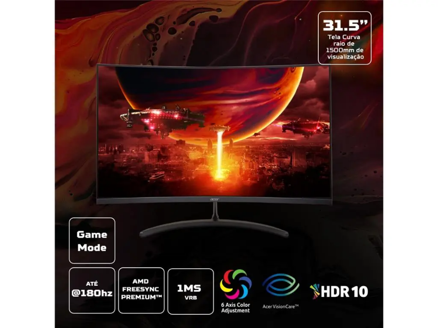 imagem de Monitor Acer Gamer 31,5" Nitro Curvo Edt320q S3biipx Led/Ips Fhd 180hz 1ms Vesa - Um.Je0aa.305